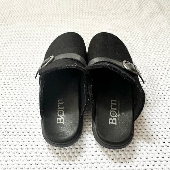 Born Comfort Black Lia Slip On Wool Open Back Clogs Buckle Strap Women 8-8.5 - Picture 3 of 7